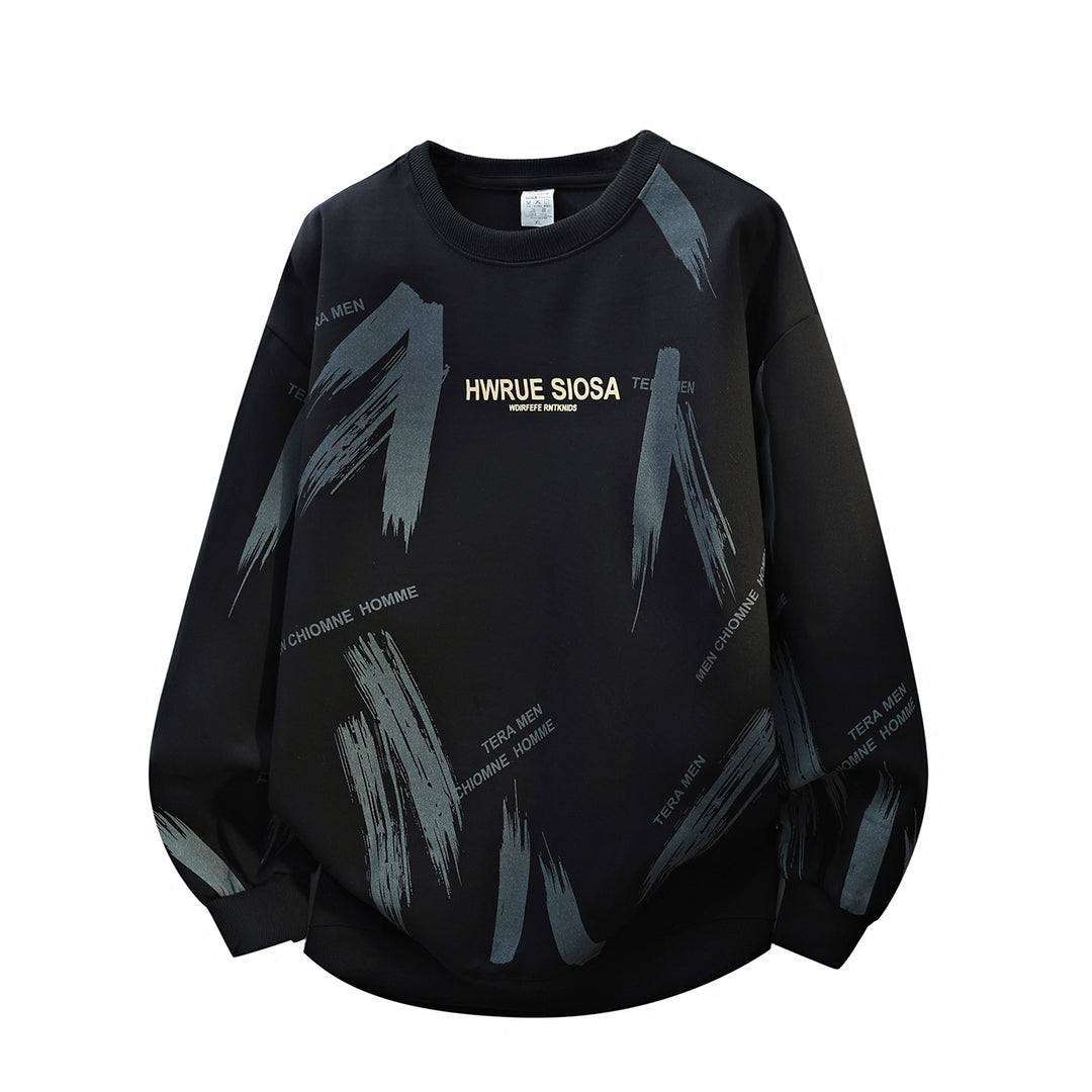 Herren Oversize Rundhals-Sweatshirt mit Pinselprint & elastischen Bündchen Echoarchiv