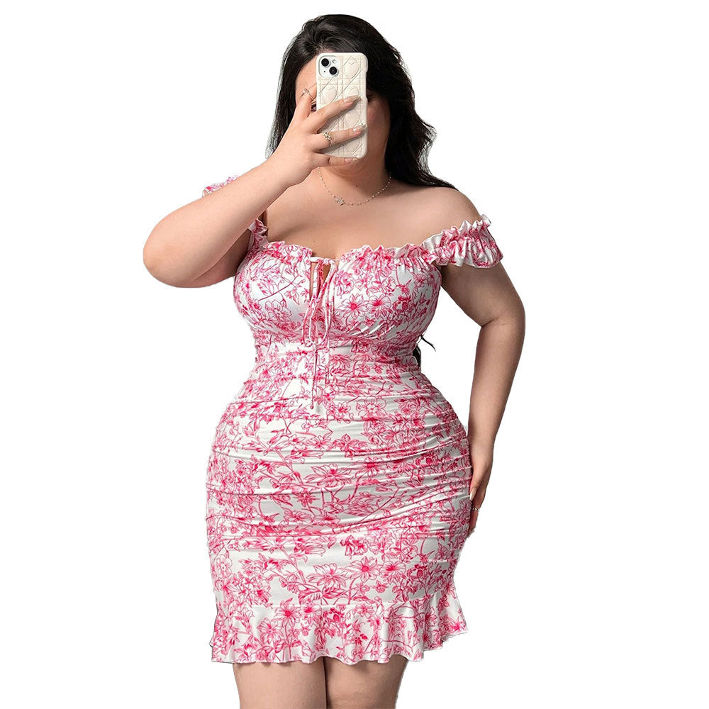 Damen Figurbetontes Minikleid mit Rüschendetails und floralem Muster Echo Archiv