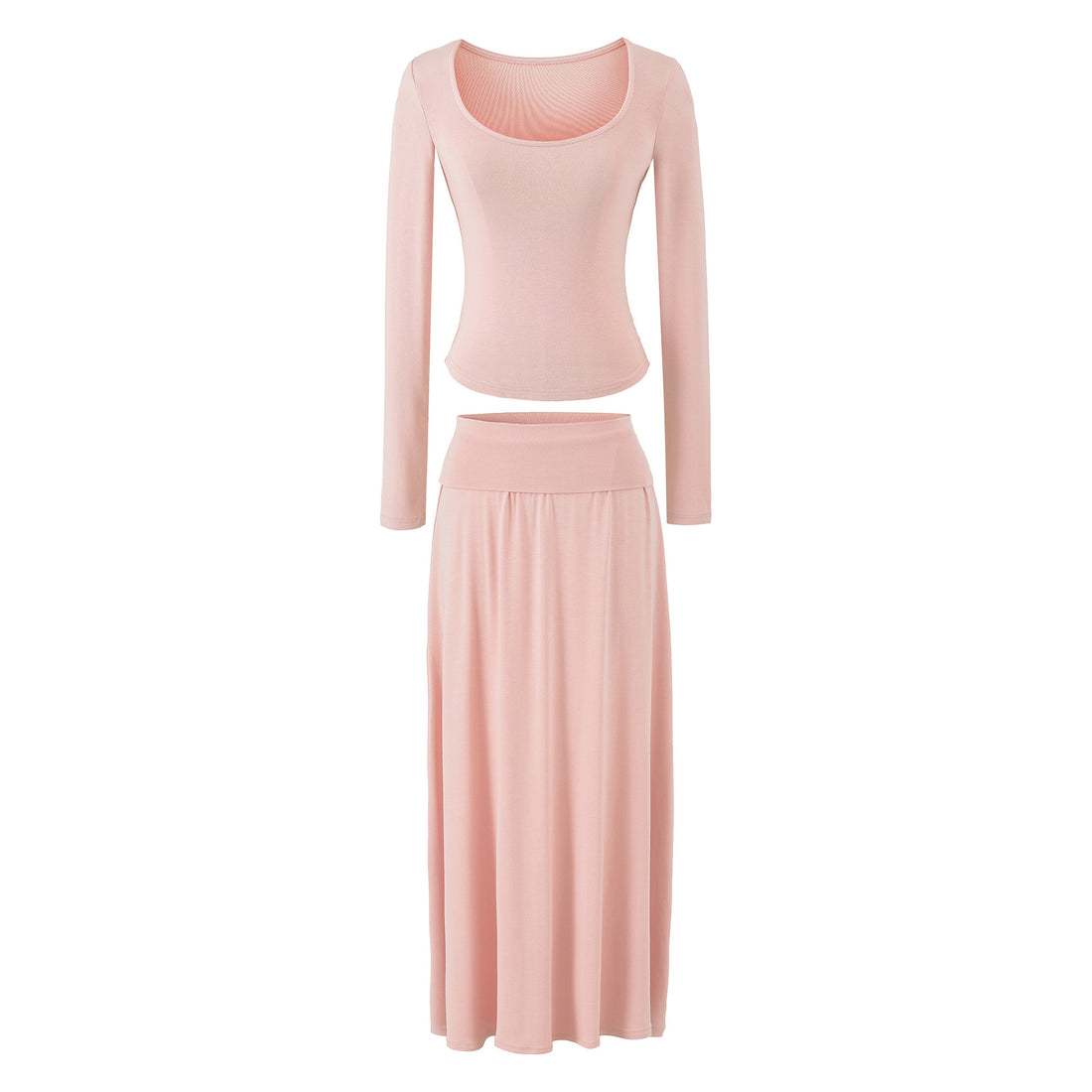 Damen Zweiteiliges Lounge-Set aus Stretch-Modal mit figurbetontem Langarm-Top und Maxirock Echoarchiv