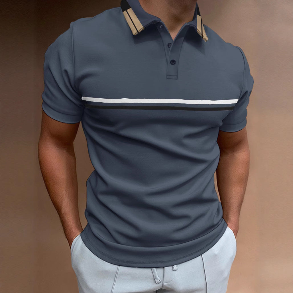 Herren modisches Kurzarm-Polohemd mit eleganten Streifen Echoarchiv