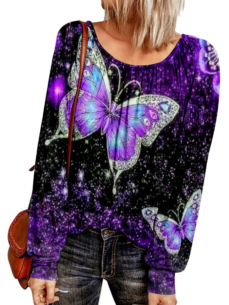 Damen Ethno-Print Oversize-Tunika mit Rundhalsausschnitt und langen Ballonärmeln – Avérine
