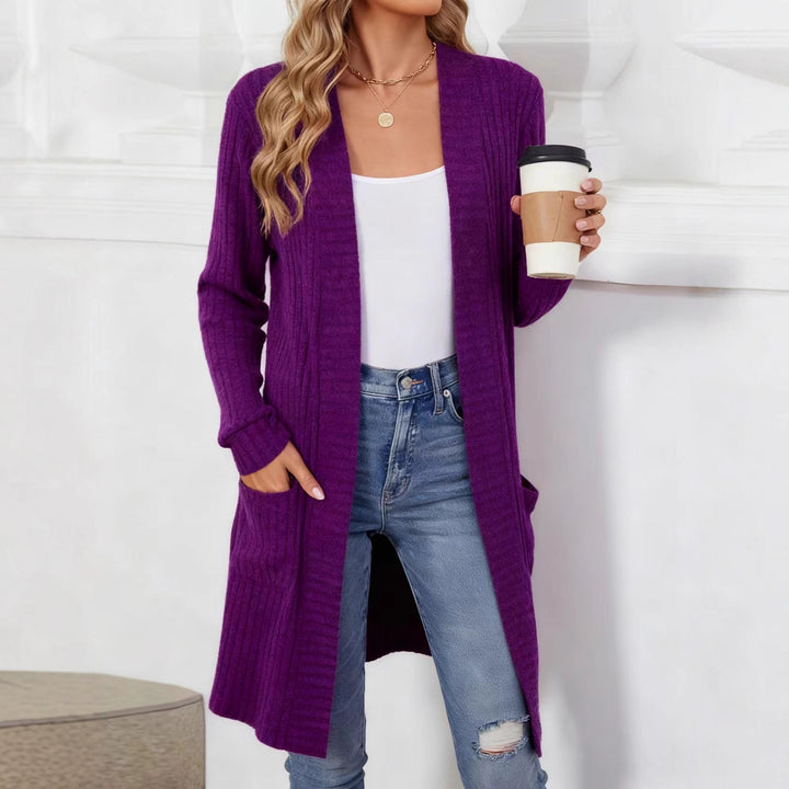 Damen Longcardigan aus geripptem Chenille mit aufgesetzten Taschen – Veloura
