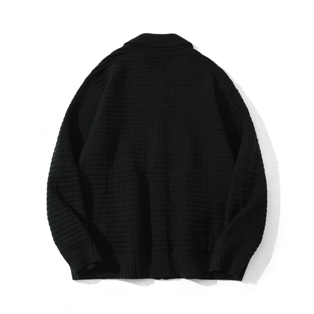 Unisex Strukturiertes Zip-Strickcardigan mit großem Reverskragen Echoarchiv