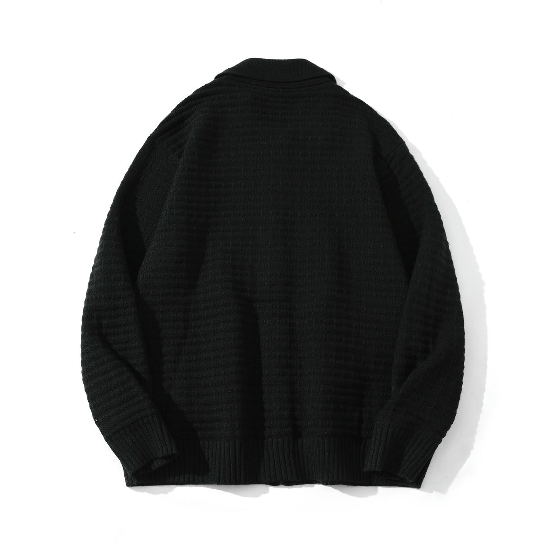 Unisex Strukturiertes Zip-Strickcardigan mit großem Reverskragen Echoarchiv