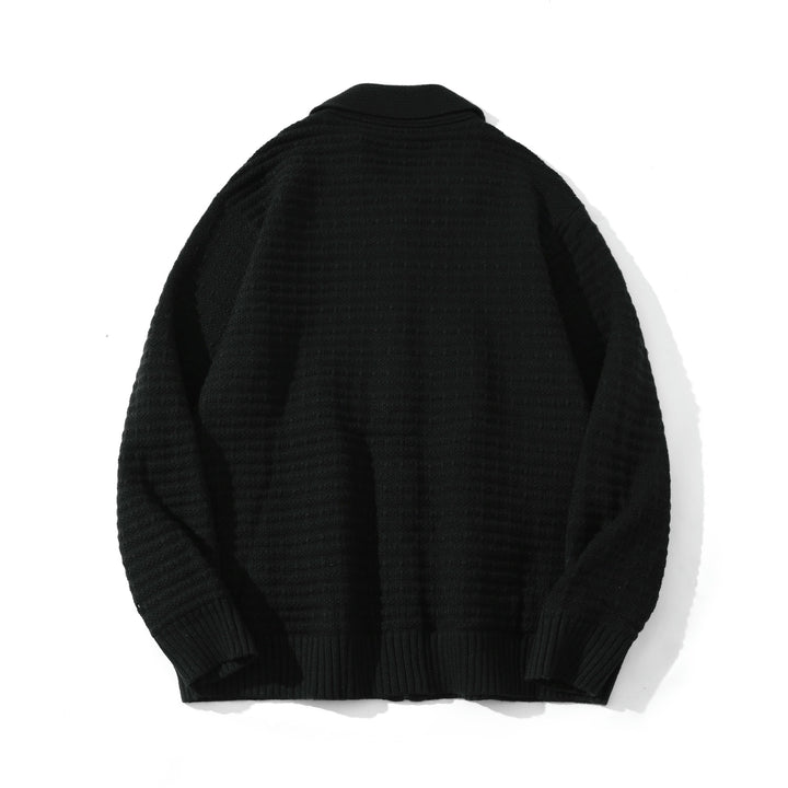 Unisex Strukturiertes Zip-Strickcardigan mit großem Reverskragen Echoarchiv