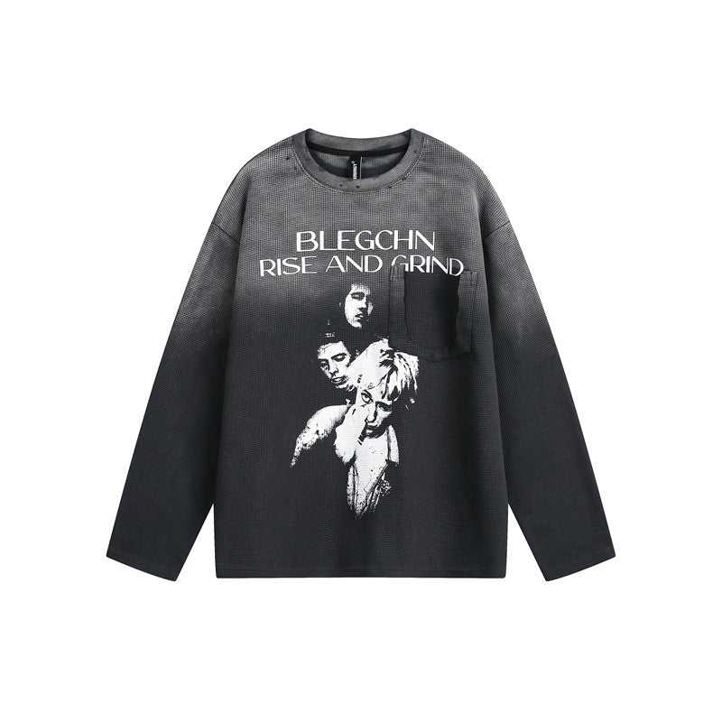 Unisex Oversize-Longsleeve Sweatshirt mit Dip-Dye, großflächigem Grafikprint und Brusttasche Echoarchiv