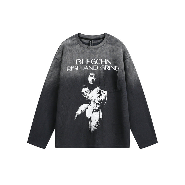 Unisex Oversize-Longsleeve Sweatshirt mit Dip-Dye, großflächigem Grafikprint und Brusttasche Echoarchiv