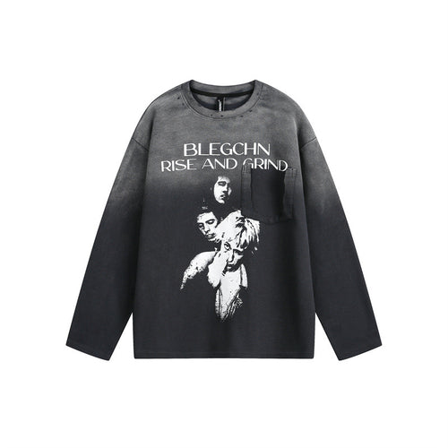 Unisex Oversize-Longsleeve Sweatshirt mit Dip-Dye, großflächigem Grafikprint und Brusttasche Echoarchiv