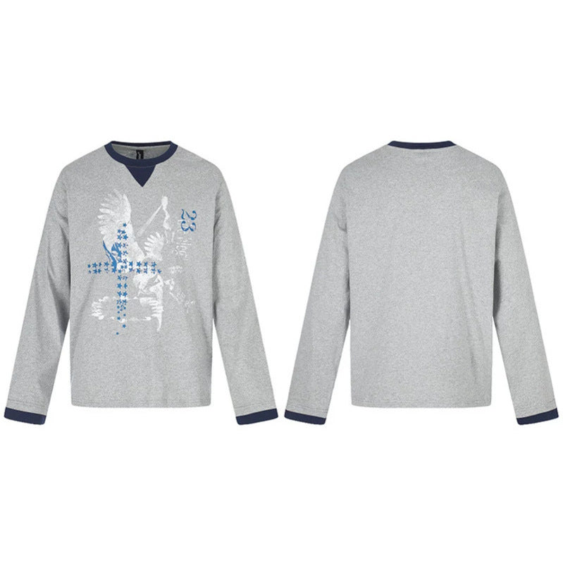 Herren Baumwoll-Langarmshirt Sweatshirt mit Adler-Print und Kontrastbündchen Echoarchiv