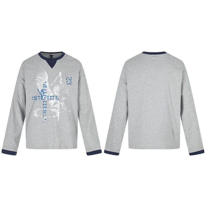 Herren Baumwoll-Langarmshirt Sweatshirt mit Adler-Print und Kontrastbündchen Echoarchiv