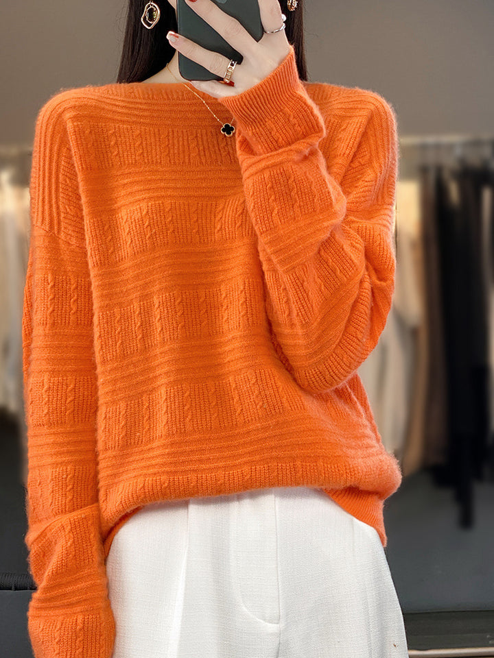 Damen Oversize-Feinstrickpullover mit Strukturblöcken, Mohair‑Look und Rundhalsausschnitt Echoarchiv