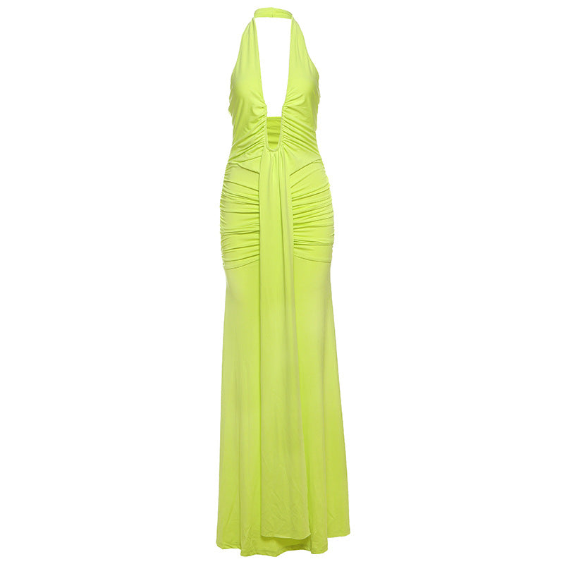 Damen Elegantes Maxi-Kleid mit tiefem V-Ausschnitt und Rüschendetails Echo Archiv