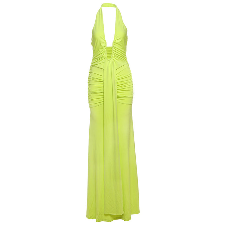 Damen Elegantes Maxi-Kleid mit tiefem V-Ausschnitt und Rüschendetails Echo Archiv
