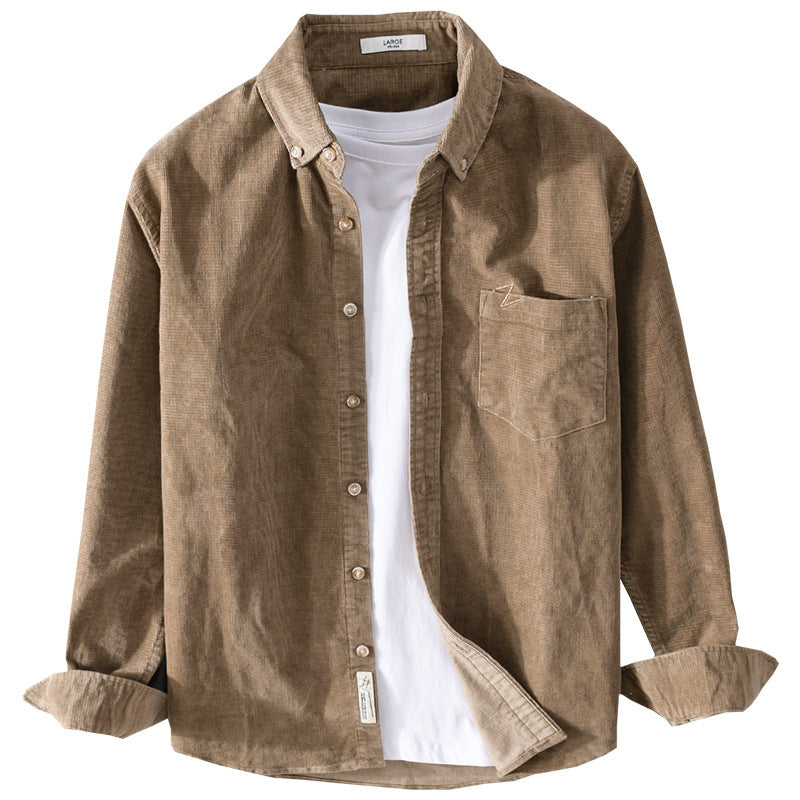 Herren Feines Cord-Overshirt mit Button-Down-Kragen und Brusttasche Echoarchiv