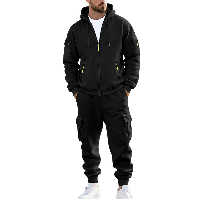 Herren nan urbanes Funktions-Cargo-Sweatset mit Kapuzenjacke, Reißverschlusstaschen und konisch zulaufender Cargo-Jogger Echo Archiv