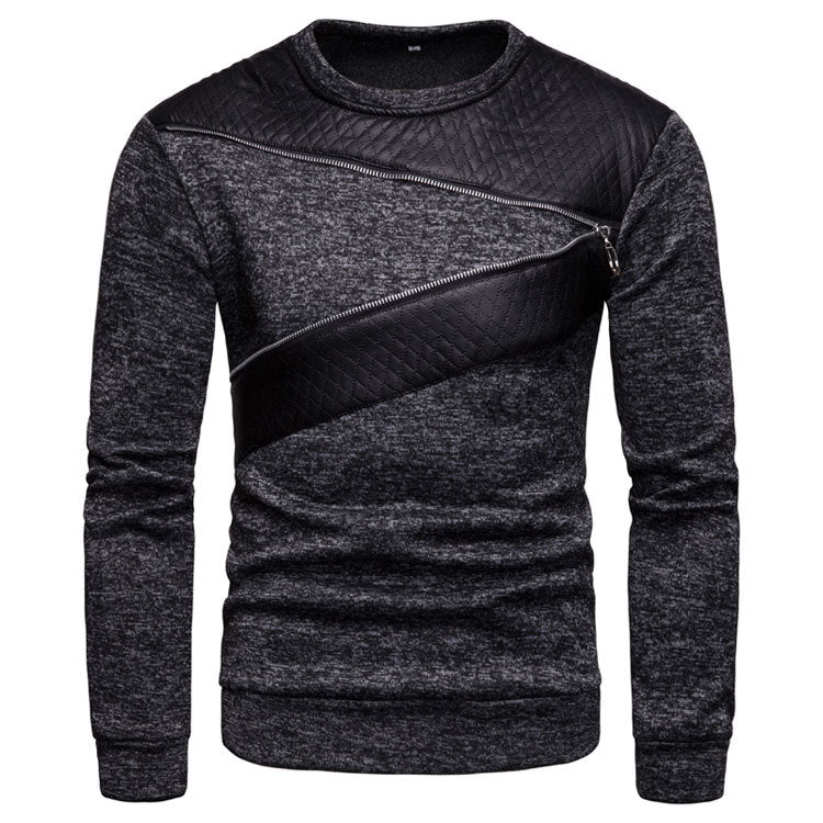 Herren stylischer Sweatpullover mit asymmetrischem Leder-Einsatz Echoarchiv