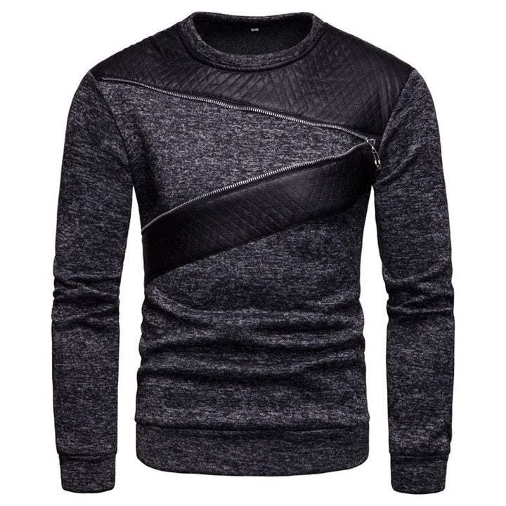Herren stylischer Sweatpullover mit asymmetrischem Leder-Einsatz Echoarchiv