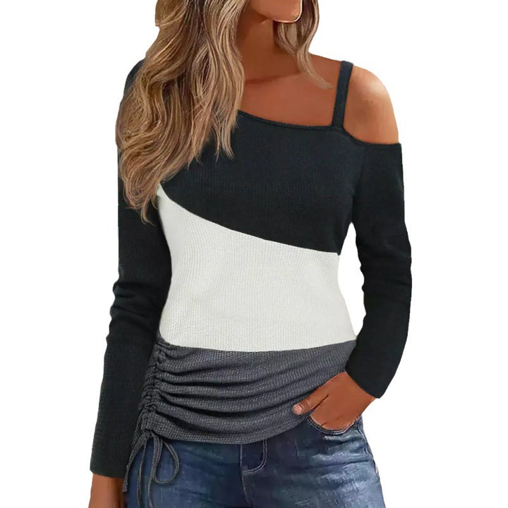Damen Asymmetrisches One-Shoulder Longsleeve mit Drapierung und Kordelzug – Avérine