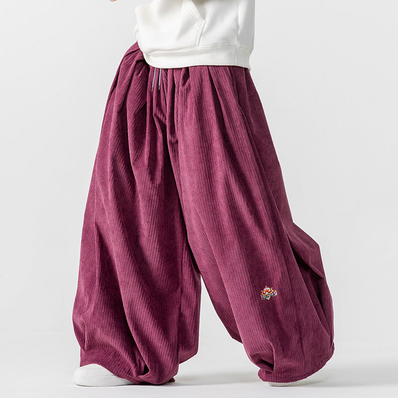 Herren Extraweite Plissée-Hose mit Rippstruktur und Tunnelzug Echo Archiv