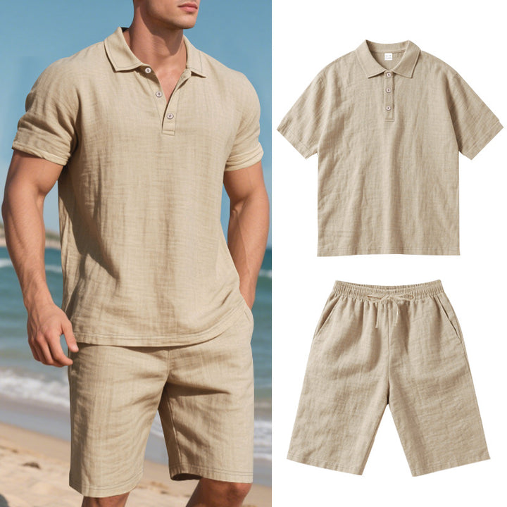 Herren lässiges Leinen-Shorts-Set mit strukturierter Oberfläche und entspannter Passform Echoarchiv