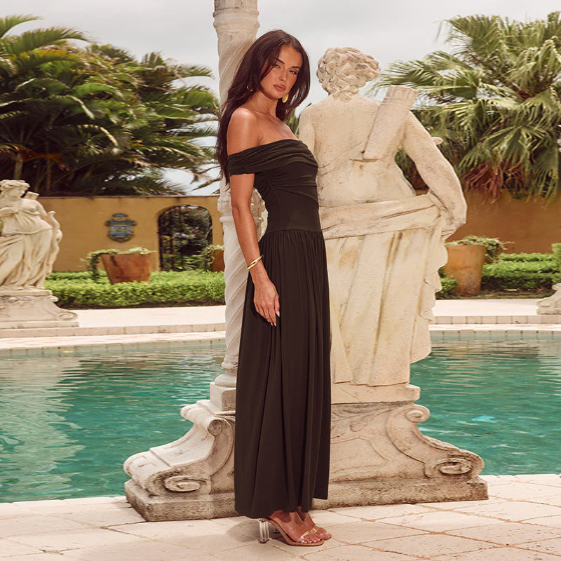 Damen Maxi-Kleid mit schulterfreiem Design und eleganten Drapierungen Echo Archiv