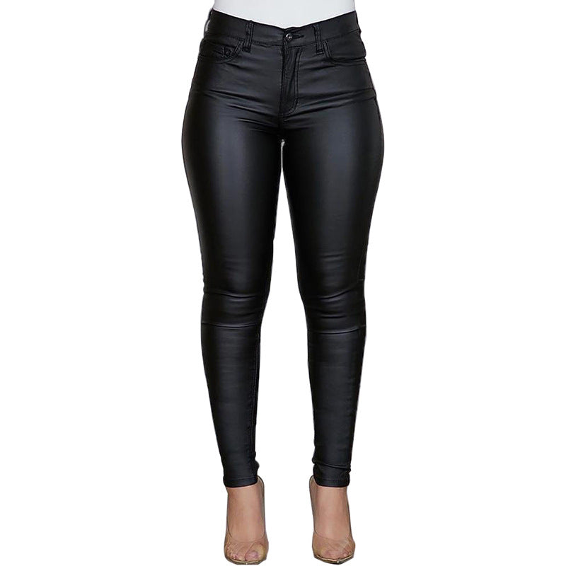 Damen figurbetonte High‑Waist Kunstlederhose im Skinny‑Cut mit Five‑Pocket Echo Archiv