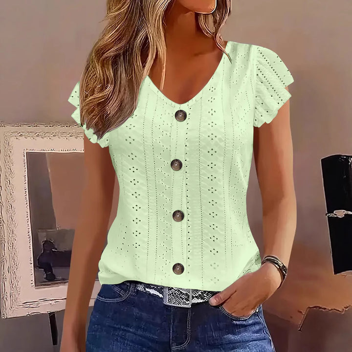 Damen elegante Bluse mit Spitzenmuster und Knopfverzierung Echo Archiv