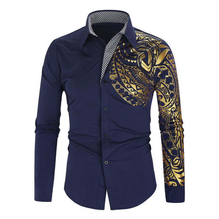 Herren Hemd mit asymmetrischem Tribal-Print, Slim-Fit und kontrastierter Innenblende Echo Archiv