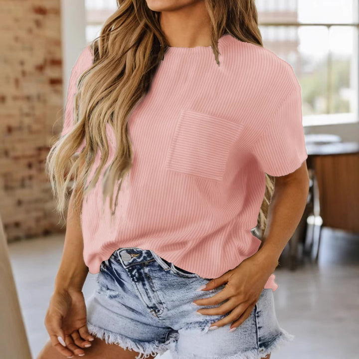 Damen lässiges Kurzarmshirt mit strukturierter Oberfläche und praktischem Brusttaschen Echo Archiv