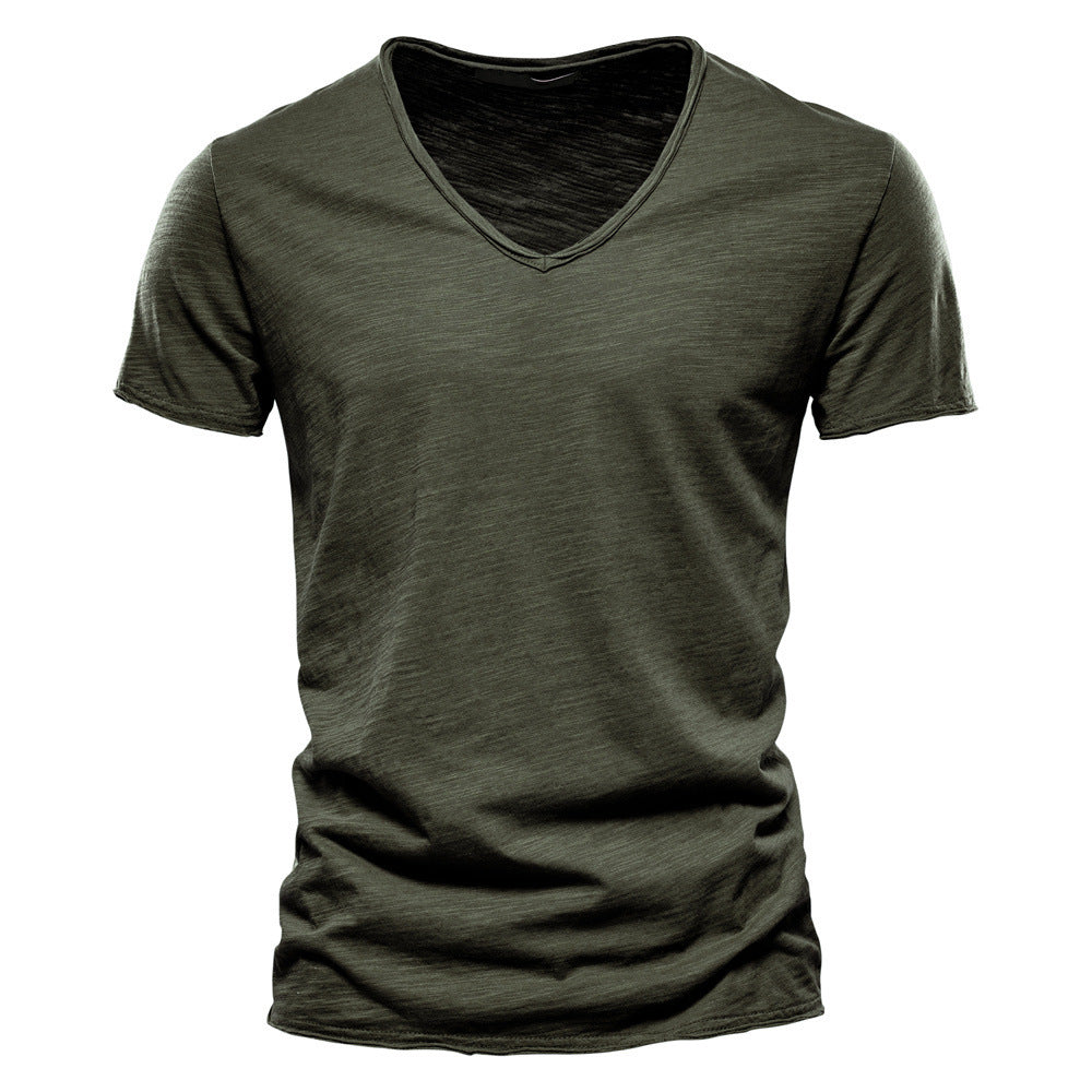 Herren nan leichtes Baumwolljersey Kurzarmshirt mit V-Ausschnitt und schmaler Passform Echo Archiv
