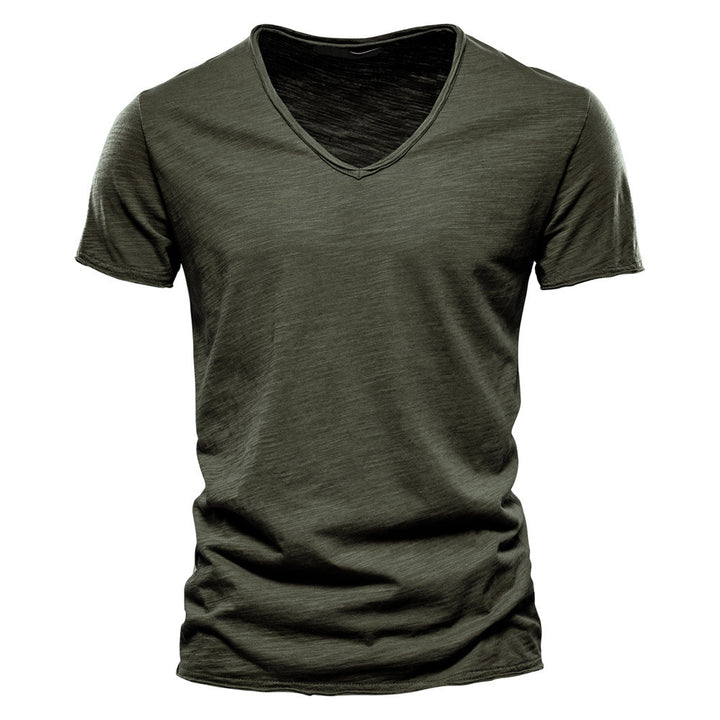 Herren nan leichtes Baumwolljersey Kurzarmshirt mit V-Ausschnitt und schmaler Passform Echo Archiv