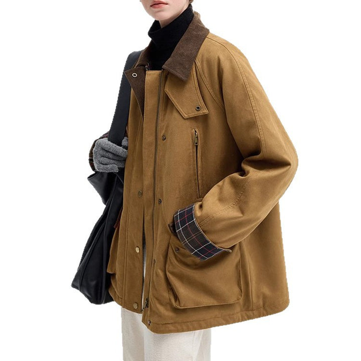 Damen Modische Übergangsjacke aus weichem Material mit Karomuster Echoarchiv