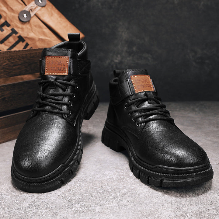 Herren Robuste Plateauschnür-Boots mit Klettlasche und profilierter Gummisohle Echoarchiv