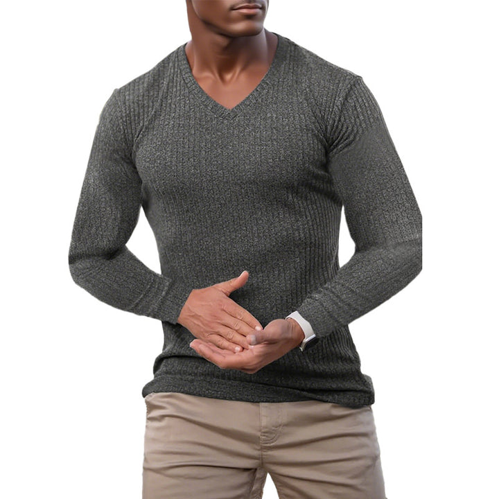 Herren elegantes V-Ausschnitt Pullover aus strukturiertem Strickmaterial Echoarchiv