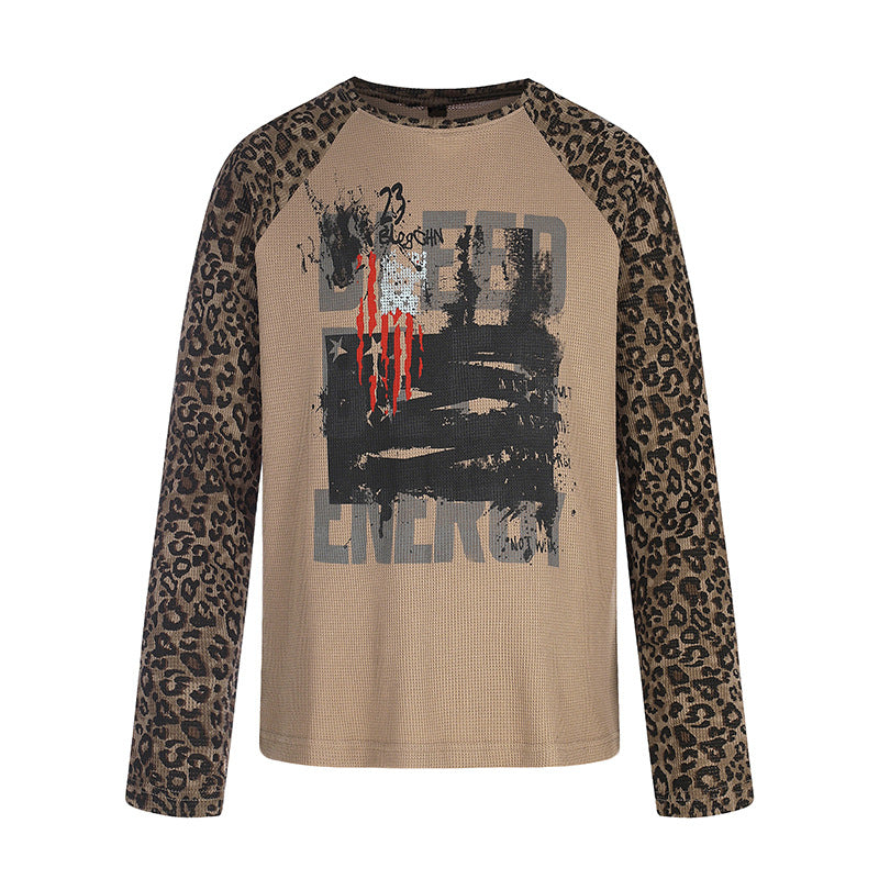 Damen Raglan-Langarmshirt mit Leoprint-Ärmeln und abstraktem Grafikprint Echoarchiv