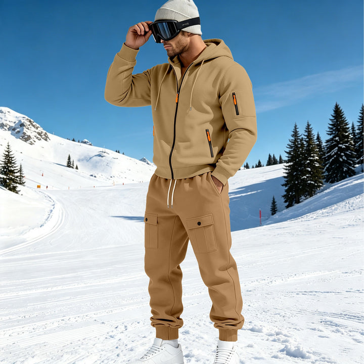 Herren Komfort-Fleece Hoodie mit Reißverschluss, Kapuze und Utility-Ärmeltasche – Cavarno