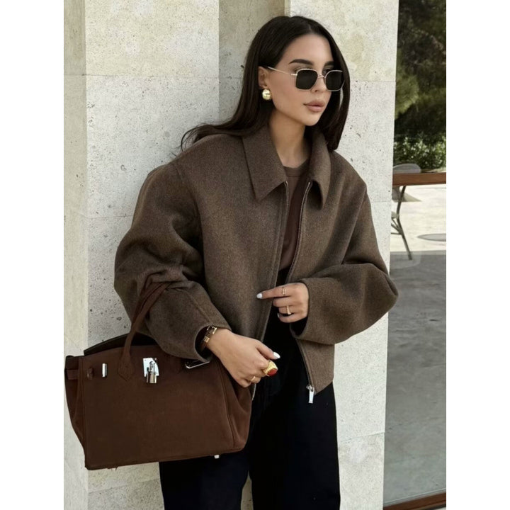 Damen Oversized Fleecejacke mit Reißverschluss und Hemdkragen – Célinea