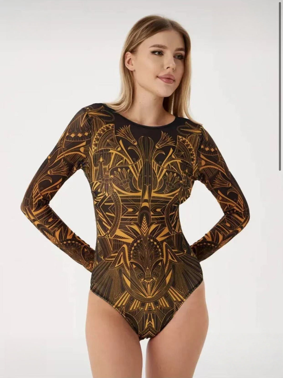 Damen Schwimmanzug mit langem Arm und elegantem Blumendesign Echo Archiv