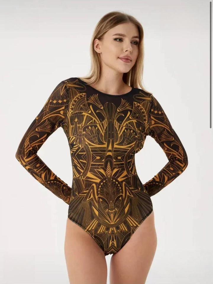 Damen Schwimmanzug mit langem Arm und elegantem Blumendesign Echo Archiv
