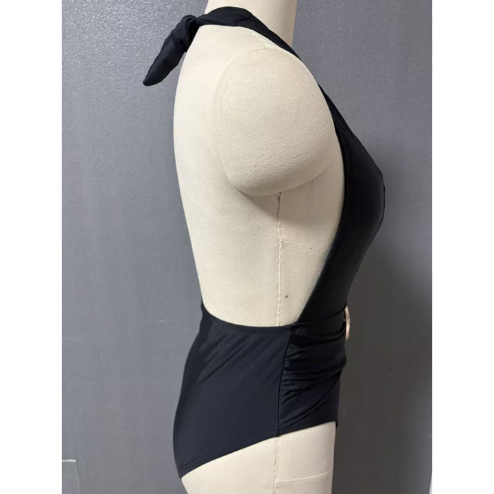 Damen Einteiler Badeanzug mit tiefem V-Ausschnitt und eleganter Gürtel-Applikation Echo Archiv
