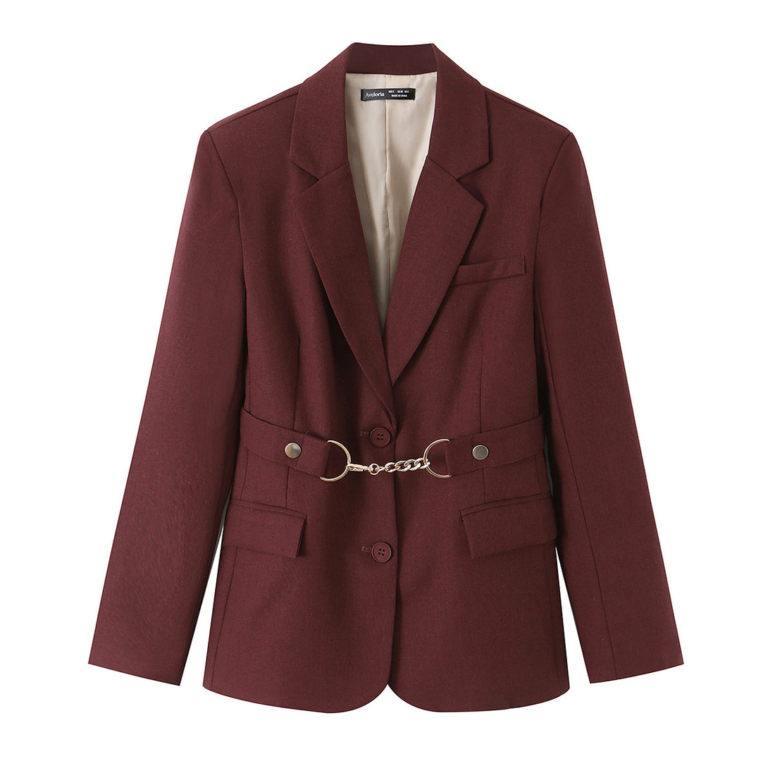 Damen Tailliertes Blazer- und Midirock-Set mit Zierkettengürtel Echoarchiv