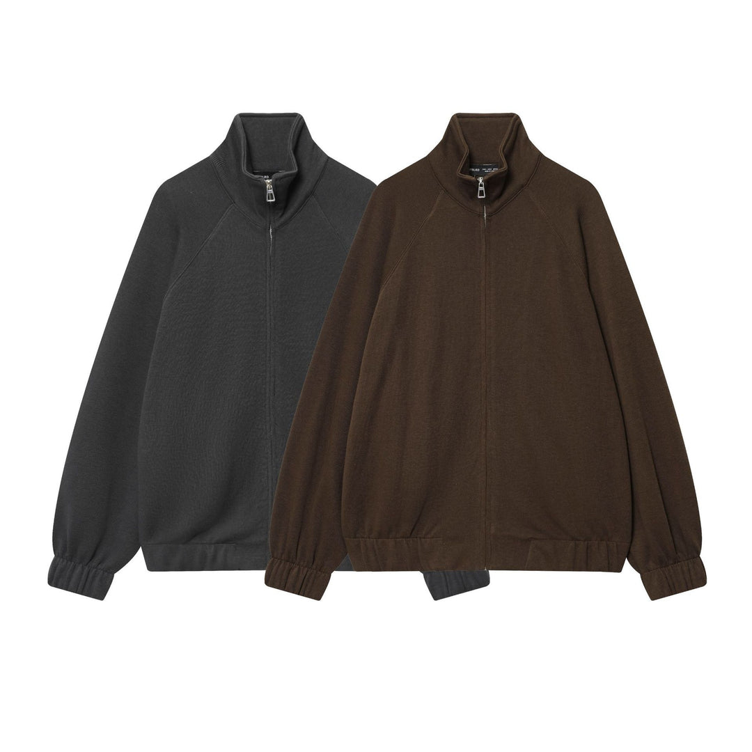 Damen loungiges Sweatsuit-Zweiteiler mit Reißverschluss-Stehkragen, elastischem Saum und weitem Highwaist-Hosenbein – Avélisse