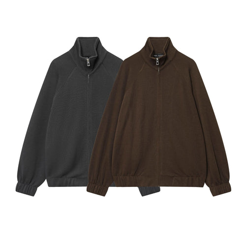 Damen loungiges Sweatsuit-Zweiteiler mit Reißverschluss-Stehkragen, elastischem Saum und weitem Highwaist-Hosenbein – Avélisse