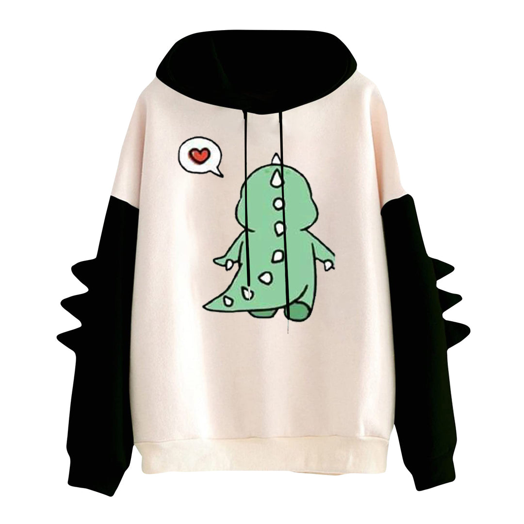 Damen Kapuzenpullover mit niedlichem Dinosaurier-Print und dreidimensionalen Ärmeldetails – Auréline