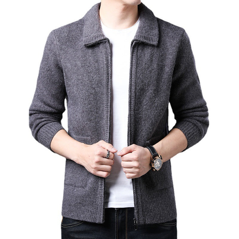 Herren Strickjacke mit durchgehendem Reißverschluss Stehkragen und aufgesetzten Taschen Echoarchiv