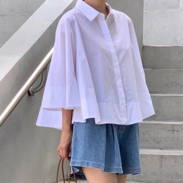 Damen Weite Oversize‑Hemdenbluse mit Cape‑Ärmeln und kastiger Silhouette Echoarchiv