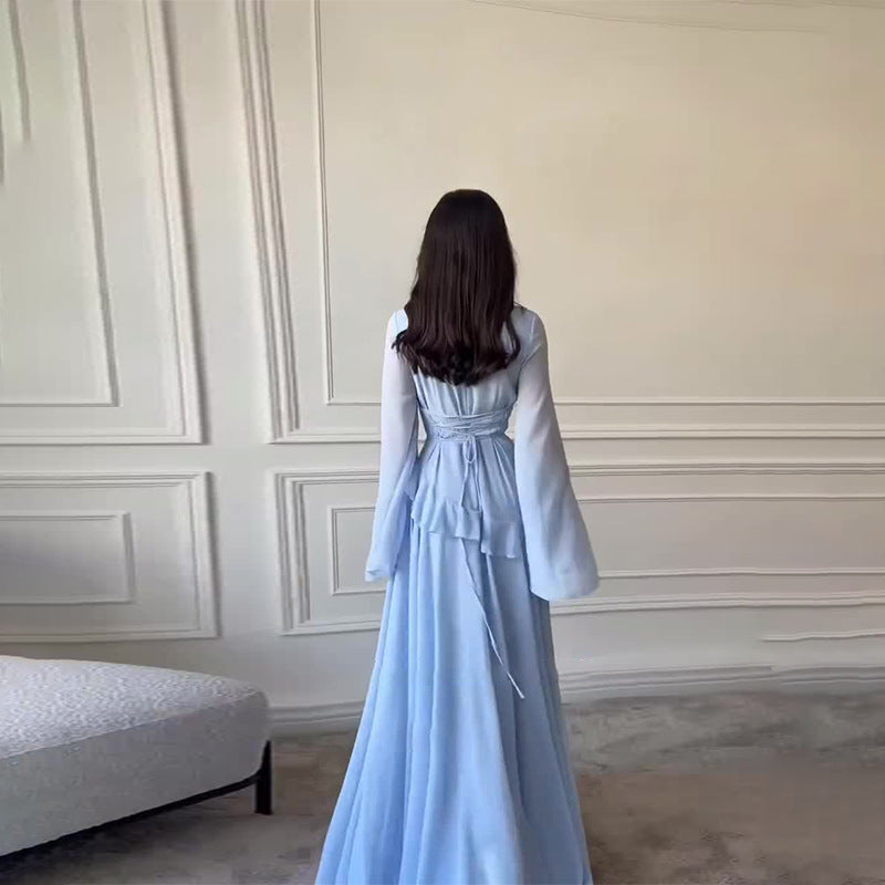Damen Elegantes Maxikleid mit Rüschendetails und weitem Schnitt Echo Archiv