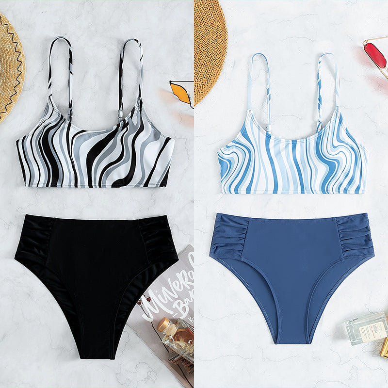 Damen Bikini-Set mit stilvollem Streifenmuster und hohem Bund Echo Archiv