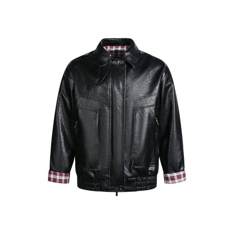 Herren Lederimitat-Blouson mit Karofutter, Reißverschluss und elastischem Saum Echo Archiv