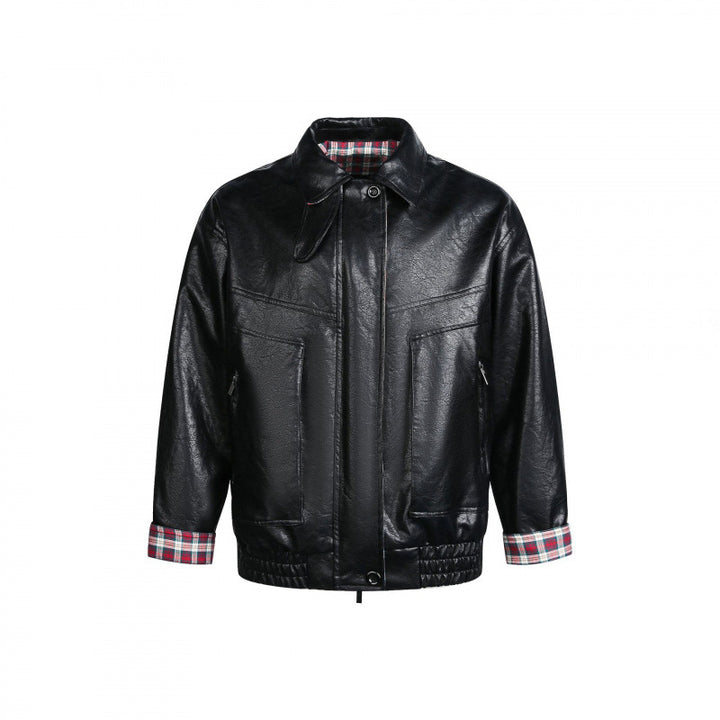 Herren Lederimitat-Blouson mit Karofutter, Reißverschluss und elastischem Saum Echo Archiv
